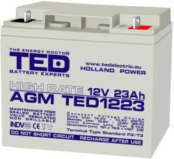 TED Electric Acumulator 12V High Rate, Dimensiuni 181 x 76 x 167 mm, Baterie 12V 23Ah F3, TED Electric TED003348 (A0112388) - shoptei