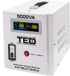 TED Electric Stabilizator tensiune 3000W 230V cu 2 iesiri Schuko si sinusoidala pura + ecran LCD cu valorile tensiunii, TED Electric TED000187 (DZ084992)