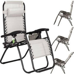 SPRINGOS Állítható kerti- fotel szék, szürke, pohártartóval (GC0002)