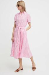 Ralph Lauren vászon ruha rózsaszín, midi, egyenes, 211935154 - rózsaszín 38