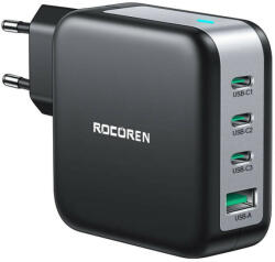 Fali töltő GaN Rocoren 3x USB-C, 1x USB, Power Delivery 3.0, 100W (fekete)