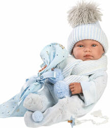 Llorens Llorens: Tino 43cm-es újszülött fiú baba kék babapléddel, cumival és 3db különböző ruhával (84337) - jatekshop