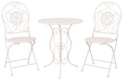 Clayre & Eef Provanszi antikolt fehér kovácsoltvas jellegű kerti asztal 2db székkel - perfectodekor - 99 290 Ft