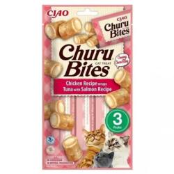Inaba Foods Ciao, Churu Bites, bucati de Pui umplute cu crema de Ton si Somon, 3x10g