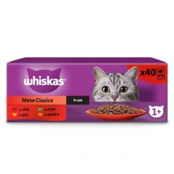 Whiskas WHISKAS, Hrana umeda pentru pisici, Selectii clasice in sos de carne, Vita, Pui, Miel si Pasare, 40x85 g