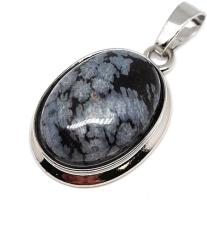 R. M. ékszer Ovális medál fém obszidián hópehely 1, 5x2cm (020948)