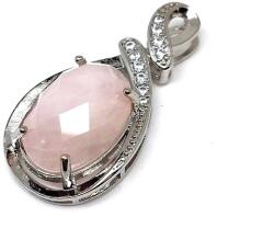 R. M. ékszer Ovális medál fém str faz Rózsakvarc 2x4cm (021708)