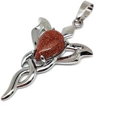 R. M. ékszer Csepp medál fém trefoil Goldstone vörös 2, 5x4cm (021749)