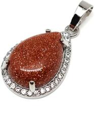 R. M. ékszer Ásvány medálok Csepp medál fém str Goldstone vörös 17x25mm (021739)