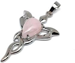 R. M. ékszer Csepp medál fém trefoil Rózsakvarc 2, 5x4cm (021742)