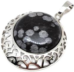 R. M. ékszer Kerek medál fém Obszidián hópehely 3cm (020742)