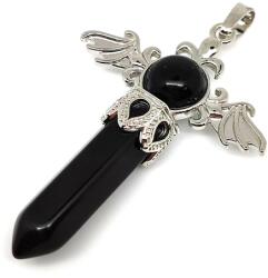 R. M. ékszer Csúcs medál fém szárny Obszidián 4x5cm (021828)