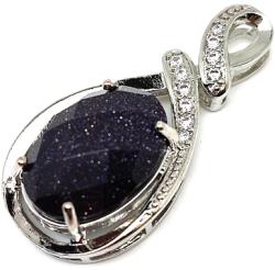 R. M. ékszer Ovális medál fém str faz Goldstone kék 2x4cm (021717)