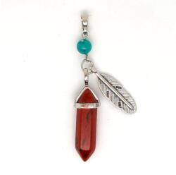 R. M. ékszer Vogel medál fém toll jáspis vörös 8x30mm (021517)