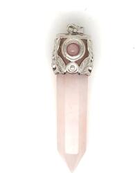 R. M. ékszer Csúcs medál leveles fém dísszel rózsakvarc 5cm (020977)