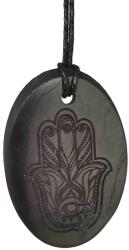 R. M. ékszer Shungit medál gravírozott Hamsa kéz ovál 30x40mm (024613)