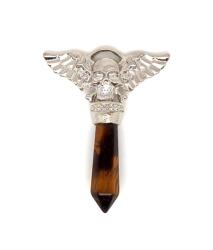 R. M. ékszer Koponya szárnyas medál fém tigrisszem 4, 5cm (020969)