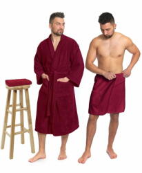  Interkontakt Bordeaux szett: KIMONO fürdőköpeny + férfi szauna szett + törölköző A fürdőköpeny mérete XL