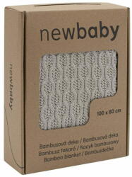  NEW BABY Bambusz kötött takaró Új baba mintával 100x80 cm világosszürke