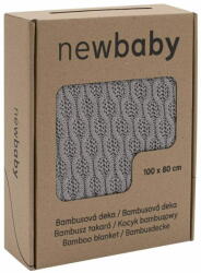 NEW BABY Bambusz kötött takaró Új baba mintás 100x80 cm szürke