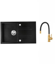 FERRO Set chiuveta Ferro granit 78x48 grafite cu baterie flexibila Ferro ZUMBA NEGRU-GOLD