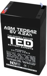 TED Electric Acumulator 6V Stationar VRLA, Dimensiuni 70 x 48 x 101 mm, Baterie 6V 4.2Ah, TED Electric TED002914 (AC.WE.6V.BK1.4.0001)