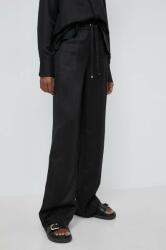 Boss nadrág vászonkeverékből fekete, magas derekú egyenes - fekete 34