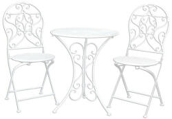 Clayre & Eef Antikfehér fém rácsos asztal 2 székkel, 60x70/40x40x92cm