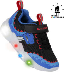 Wink Dínós fekete-kék LED fényű kisfiú cipő (Méret 25)