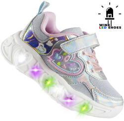 Wink Szíves ezüst LED fényű kislány cipő (Méret 34)