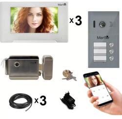 Mentor Kit Interfon Video 3 familii wireless WiFi IP65 2MP 7 inch Color 3in1 4 fire Mentor SYKT026