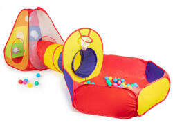 Iplay Cort de joaca pentru copii, iPlay, casuta cu tunel si piscina, 100 de bile colorate, cos pentru baschet, 300x120x100 cm, Multicolor (8188B) - jucariafavorita