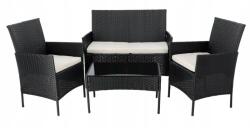 Chomik Set mobilier gradina/terasa, poliratan, negru cu perne bej, 1 masa, 2 fotolii, 1 canapea, Medi (SAD3952) - edanco