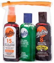 Malibu Dry Oil Spray SPF15 set cadou Ulei de bronzare uscat SPF15 100 ml + ulei de bronzare SPF8 100 ml + gel după soare Aloe Vera 100 ml unisex