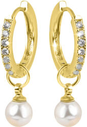 Troli Cercei rotunzi placați cu aur cu cristale și perla 2in1 VREPE003GI