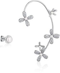 JwL Luxury Pearls Cercei luxoși argintii asimetrici cu perle și zircon - cercelul stâng fără gaură JL0778
