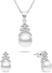 Brilio Silver Set fermecător de bijuterii din argint cu perle SET238W (cercei, colier)
