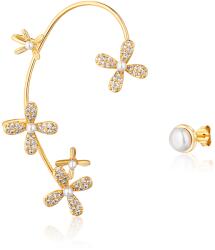JwL Luxury Pearls Cercei luxoși asimetrici placați cu aur cu perle și zircon - cercelul drept fără gaură JL0777