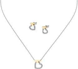Trussardi Set de bijuterii din oțel bicolor cu zirconi T-Logo TJAXC51 (colier, cercei)