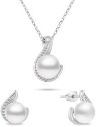 Brilio Silver Set de bijuterii cu perle autentice atemporale SET240W (cercei, colier)