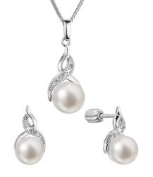 Evolution Group Set luxos de argint cu perle naturale și pietre de zircon 29054.1B (cercei, lănțișor, pandantiv)