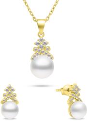 Brilio Silver Set fermecător de bijuterii placate cu aur cu perle SET238Y (cercei, colier)