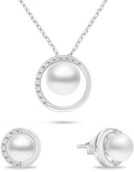 Brilio Silver Set elegant de bijuterii cu perle autentice SET251W (cercei, colier)