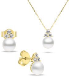 Brilio Silver Set atemporal de bijuterii cu perle autentice de apă dulce SET228Y (cercei, colier)