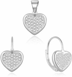 MOISS Set romantic de bijuterii din argint cu inimioare S0000258 (pandantiv, cercei)
