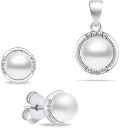 Brilio Silver Set elegant de bijuterii din argint cu perle SET229W (cercei, pandantiv)
