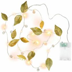 Nexos Világító gyöngy arany levelek 20 LED meleg fehér 2 db - idilego