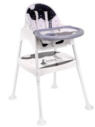 Indigo Etetőszék, babáknak, 3 az 1-ben, csillagos modell, székké és asztallá alakítható, állítható magasságú, 5 pontos biztonsági öv, levehető tálca és huzat, könnyen összeszerelhető, magasság 91 cm, 6 hónap
