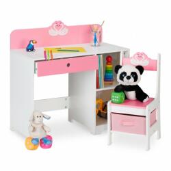  Mini íróasztal tárolórekeszekkel és szék lányoknak fehér-rózsaszín 10037781