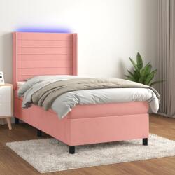 vidaXL rózsaszín bársony rugós és LED-es ágy matraccal 80 x 200 cm (3139594) - vidaxl